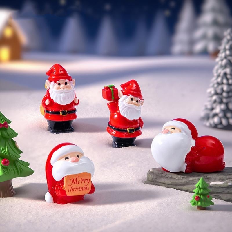 Set of 4 Cartoon Santa Ornaments Resin Miniature Sculpture Christmas Gift For Home Office and Garden Landscape Decors