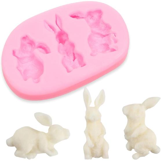 Rabbit Chocolate Silicone Molds 4 Pcs, Easter Bunny Ears Carrots Fondant Mold for Cake Decoration Candy Sugar Cupcake Topper Easter Party Polymer