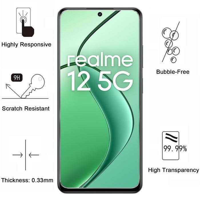 Härdat glas - Phonillico® - Realme 12 5G - 2-pack - Reptåligt - Skärmskydd