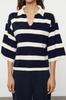 Women's Fashion Stylish Sweater Cream Polo Neck Basic Striped Knitwear Sweater