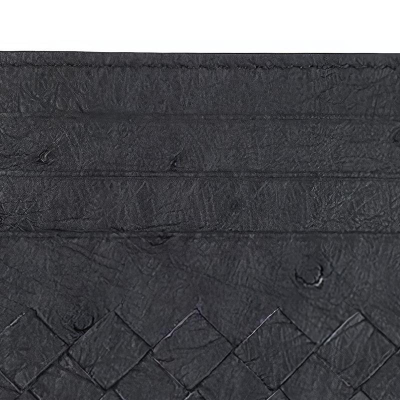 Bottega Veneta Intrecciato Woven Design Ostrich Leather Card Holder Men Accessories Black 547880VE0B88757