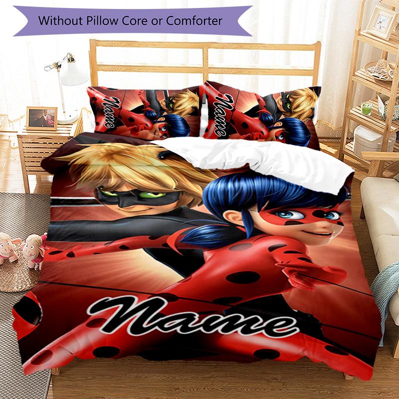3pcs Ladybug4 Cover Set - Personalized Name, HD Printed Bedding with 1 Cover and 2 Pillowcases - Perfect for Home Decor, Easy Care
