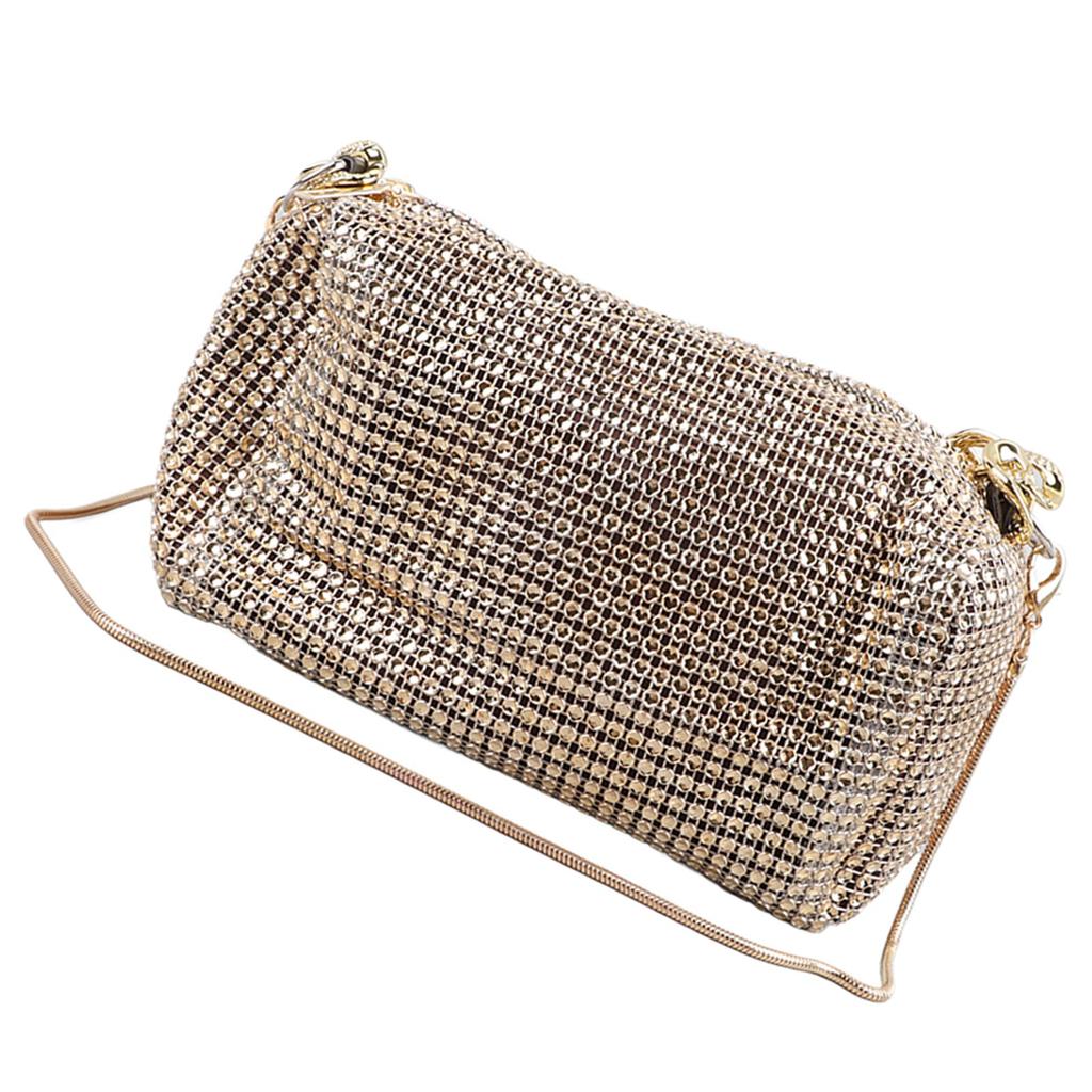 Chain Bling Shoulder Bag PU Leather Fashionable Handbag All Match Waterproof Shoulder Bag with Adjustable Strap Gold S