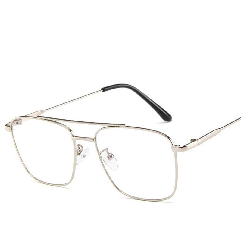 Double Beam Anti Blue Light Square Prescription Glasses For The Nearsighted Vintage Metal Myopia Spectacles -0.5 -0.75 To -6.0