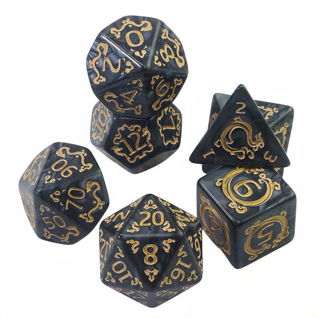 7pcs Polyhedral Dice Set Marble Effect with Dargon Pattern for DND RPG Entertainment Tabletop Games
