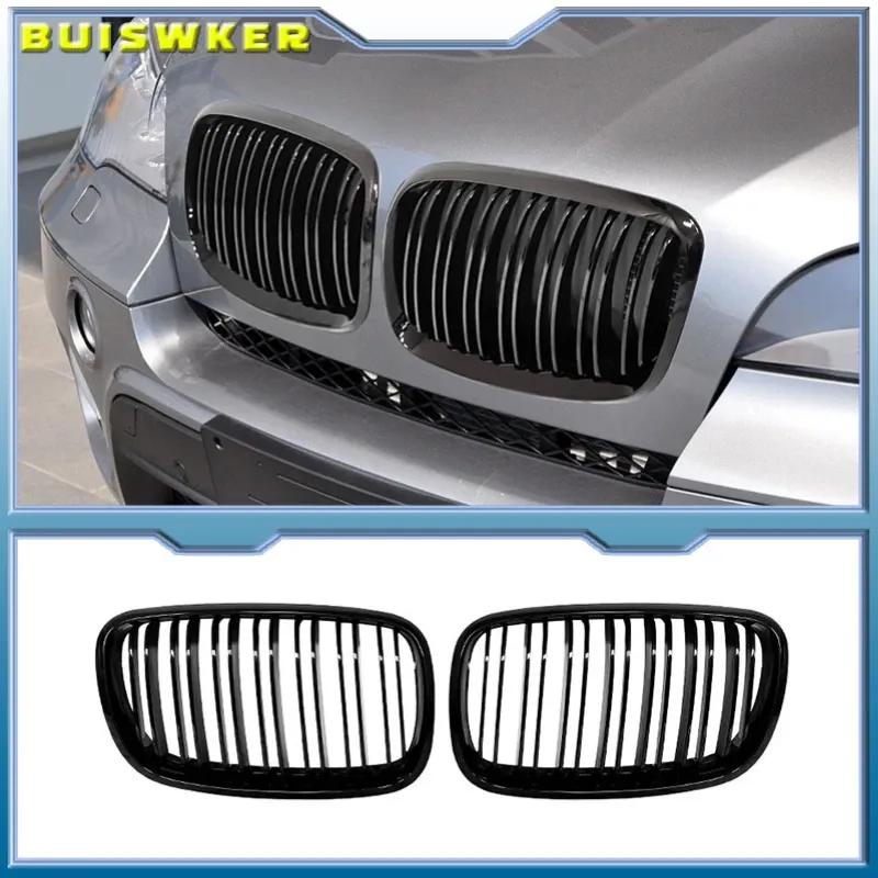 1 Pair Front GrillesFor BMW X5/X6 E70 E71 2008-2014 Gloss Matte Black Kidney Grill Carbon Fiber Replacement Front Bumper Grilles