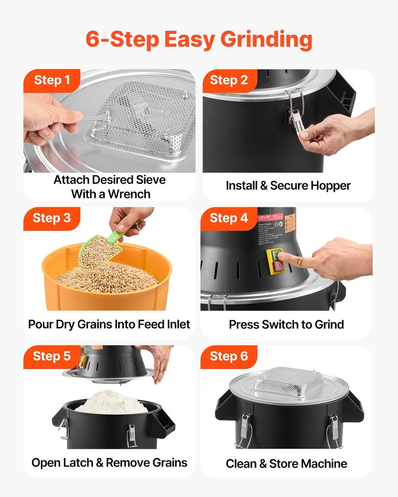 Electric Grain Mill Grinder, 600W High Power Commercial Spice Grinder, 53L Pulverizer Powder Machine with Galvanized Sharp Blades, for Dry Grains,