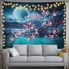 Elegant Cherry Blossom Floral Tapestry Wall Hanging Moonlit Night Sakura Decor Polyester Fabric Bohemian Style Living Room Artwo