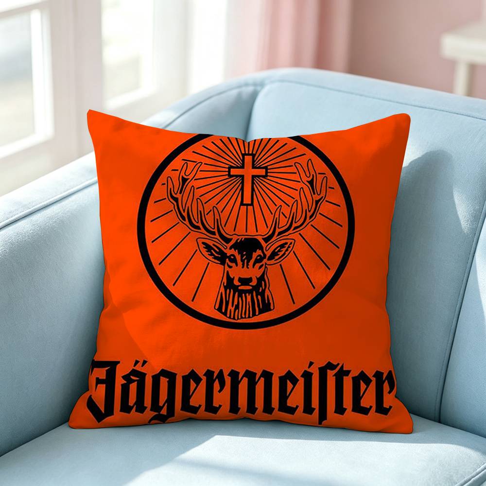 Famous liquor JJagermeister Logo Pillow Case Square DoubleSided Sofa Cushion Cover Bedroom Bedside Pillow