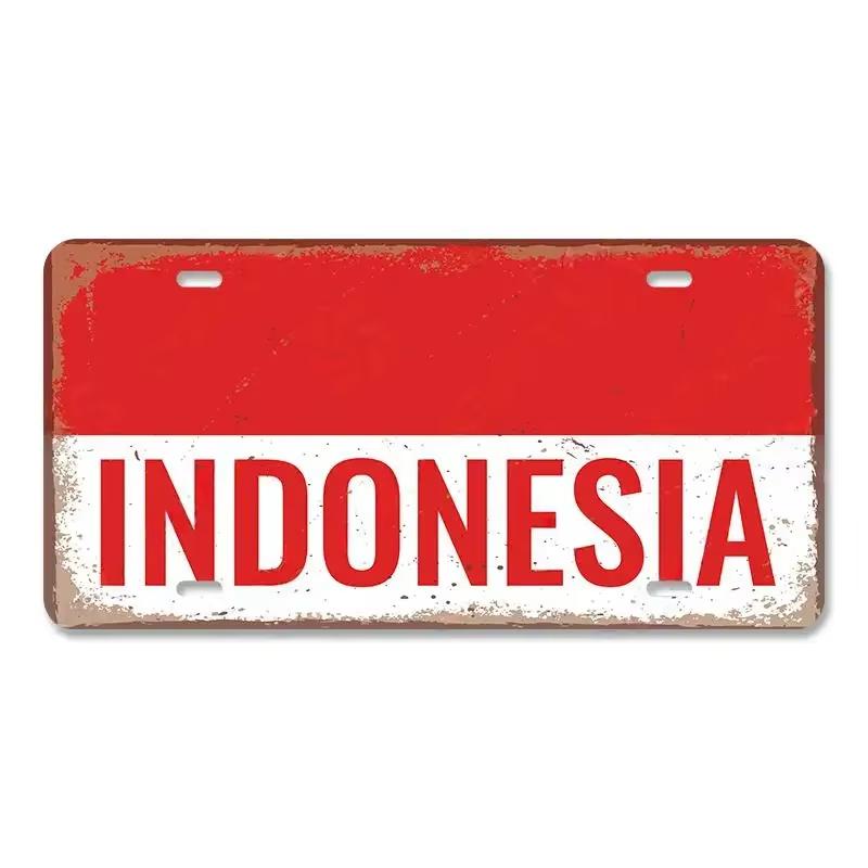 High Definition Metal Tin Sign Vintage License Plate Style Country National Flag Themed Retro Wall Art Decor for Home Bar Pub