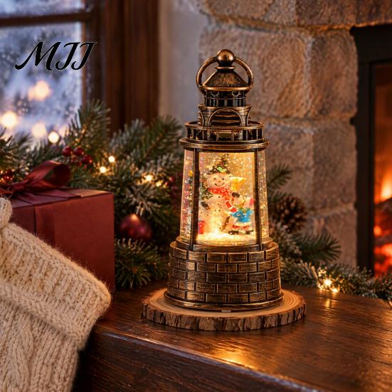 Sparkling Snowflake Christmas Gift Lighthouse Snow Lantern, Musical Lighted Ball Swirling Battery Powered Snowing Lantern Glitter Water for