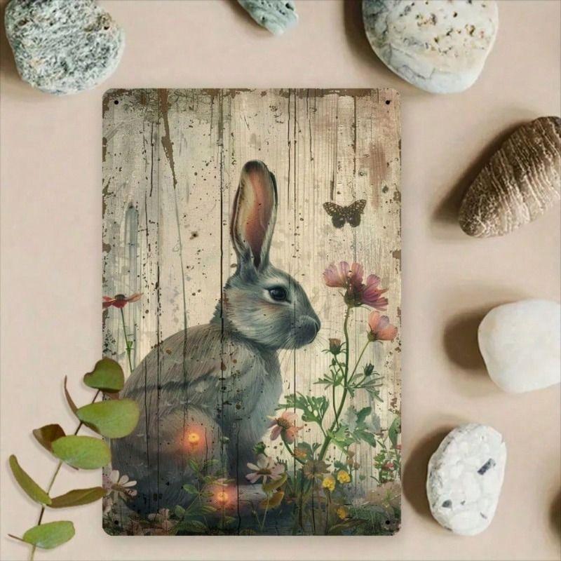 Metal Poster Easter Bunny Vintage Rustic 3D Wall Art Home Decor Tin Sign