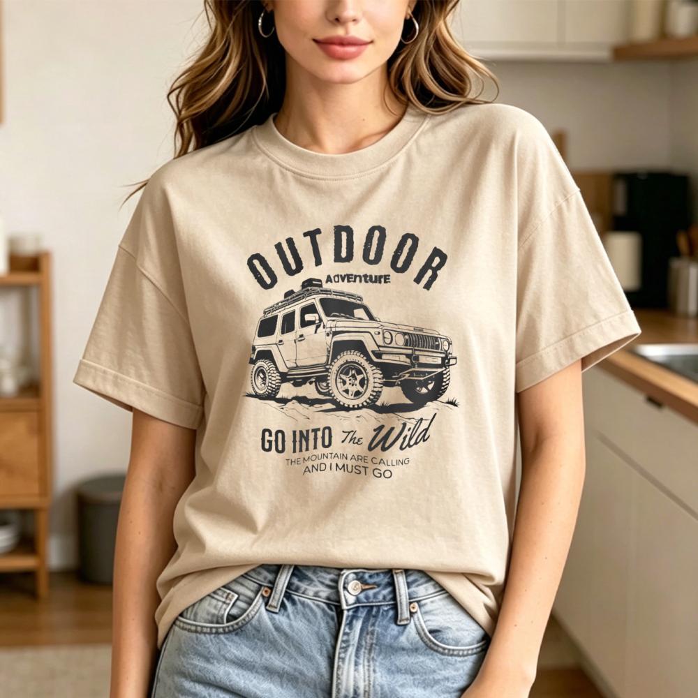 Outdoor Adventure Go Into The Wild Vintage Suv Casual Graphic Tshirt Adventure Lover Gift Tshirt Unisex Unisex Casual Cotton Tops