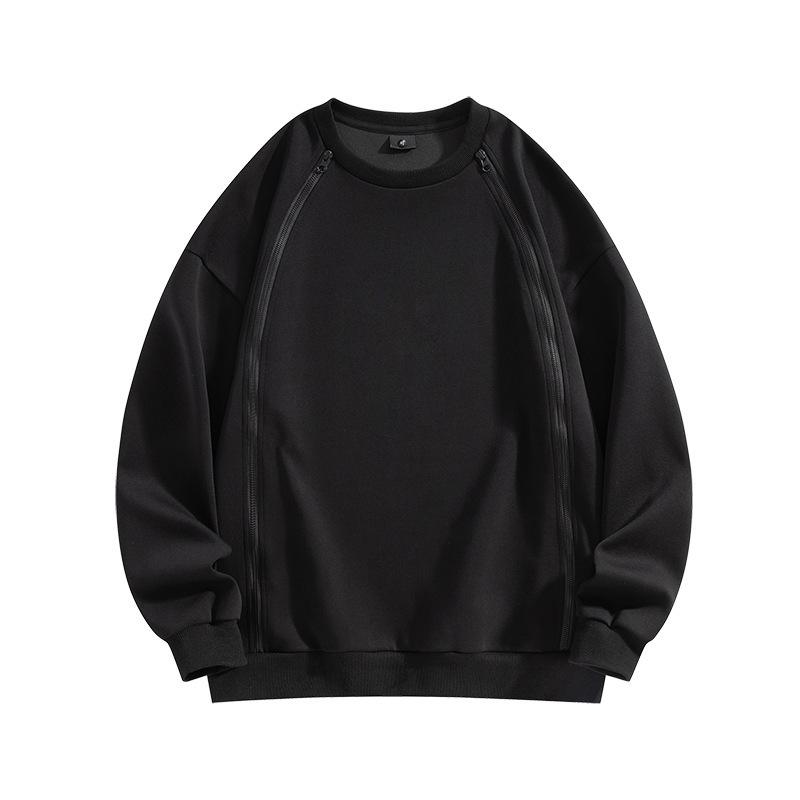 Autumn and Winter Heavyweight Solid Color Round Neck Sweatshirt for Men, White Solid Color Loose Round Neck Inner Layered Bottoming Shirt, Trendy Top