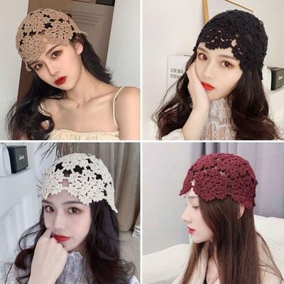 Flowers Knitted Hat Hollowed Out Sun Visor Breathable Skullies Hat  Women
