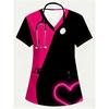 Sommer-Kurzarm-T-Shirt Medizinischer Anzug Damen Modebedrucktes Lässiges V-Ausschnitt-Kurzarm-Chirurgie-Anzug mit Taschen