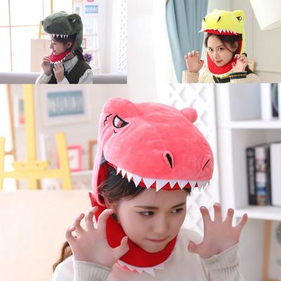 Funny Cosplay Animal Dinosaur Head Cover Lovely Headwear Plush Hat Costume Party Cute Halloween Home Decor Ornament Cap Props