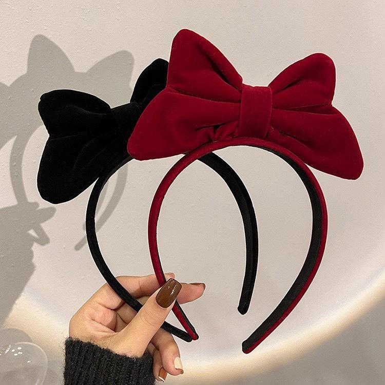 New Year Women's Red Velvet Bow Headband - Princess Style Face Washing Accessory