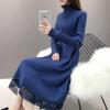 Women's Mid-Length Velvet Thick Knit Dress, Lace Loose Half-High Neck, Autumn/Winter 2025 Collection