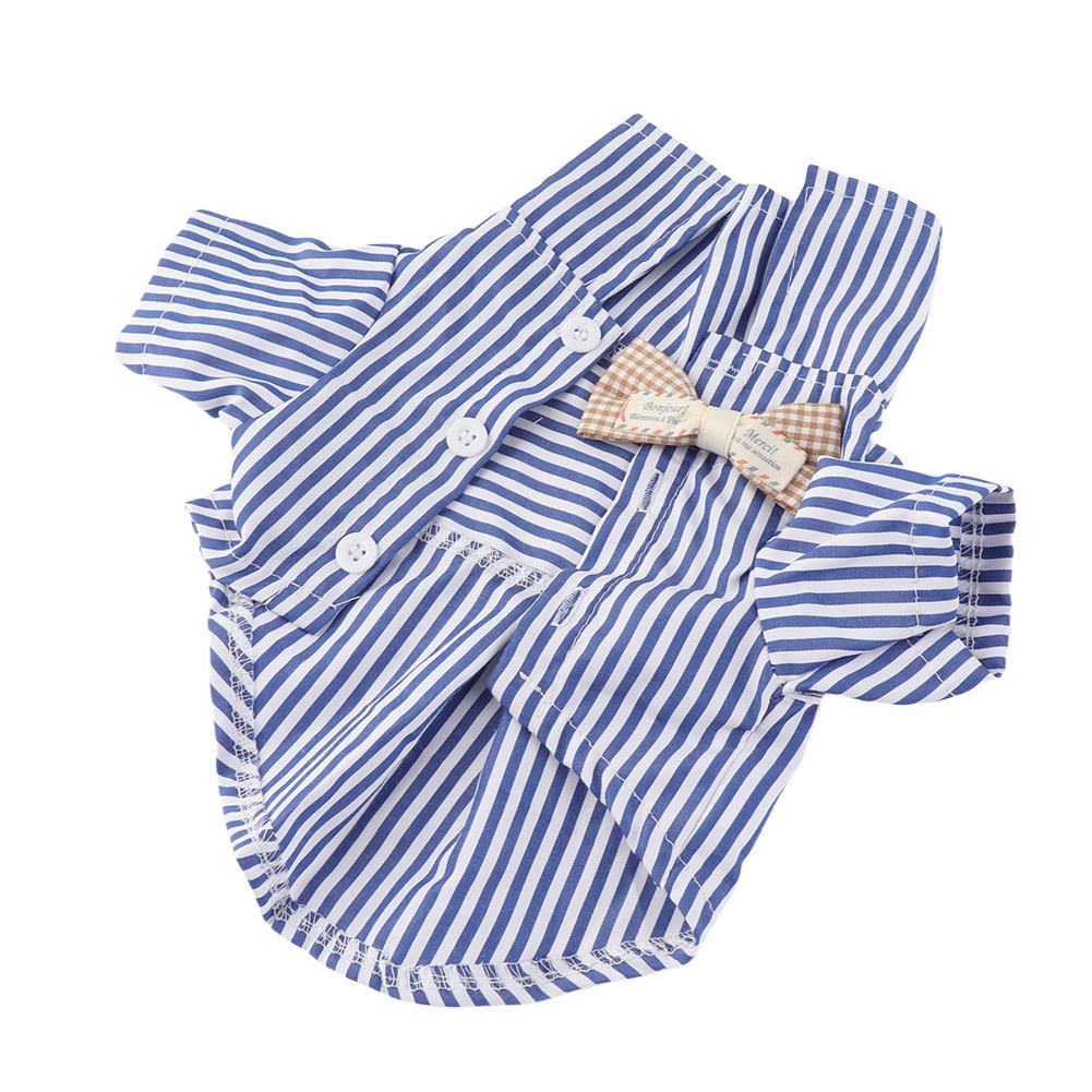 Gestreiftes Hundehemd Atmungsaktiv Lässig Kurzarm Welpenkleidung mit Schleife für Teddy Pomeranian für Frühling Herbst