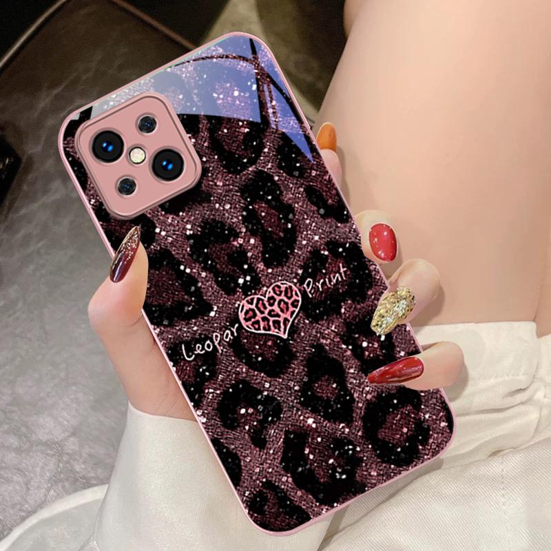 

Leopard Spotted Love Green For Oppo Find X5 X8 Pro X3 Lite A72 58 73 54S F11 79 Reno 6 4Z 5G Nord N200 Tempered Glass Phone Case For Find X7