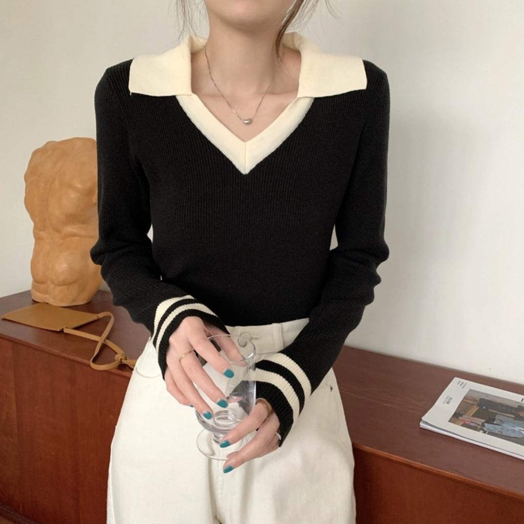 Autumn and Winter Slim Fit Collar Temperament Commuting Versatile Base Knit Sweater Women's Top Slim Fit and Slimming Effect