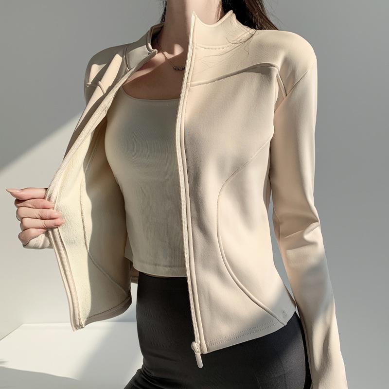 Damen H115 Yoga Jacke: Herbst/Winter Laufen & Radfahren Slim Fit mit Samt, durchgehender Reißverschluss, lange Ärmel