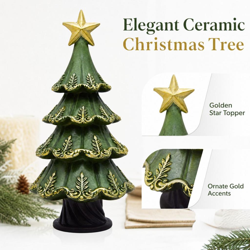 Christmas Tree Figurine Resin Holiday Tabletop Ornament for Home Entryway Bookshelf Decor