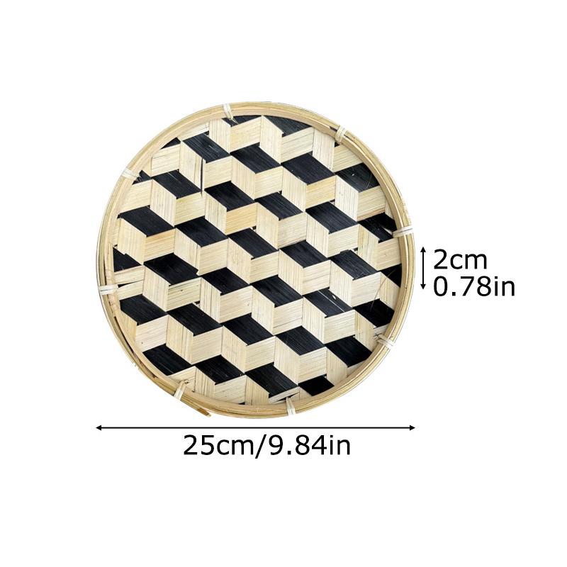 1PC Colorful Multipurpose Storage Basket Traditional Woven Handwoven Bamboo Decorative Flat Artistic 25cm