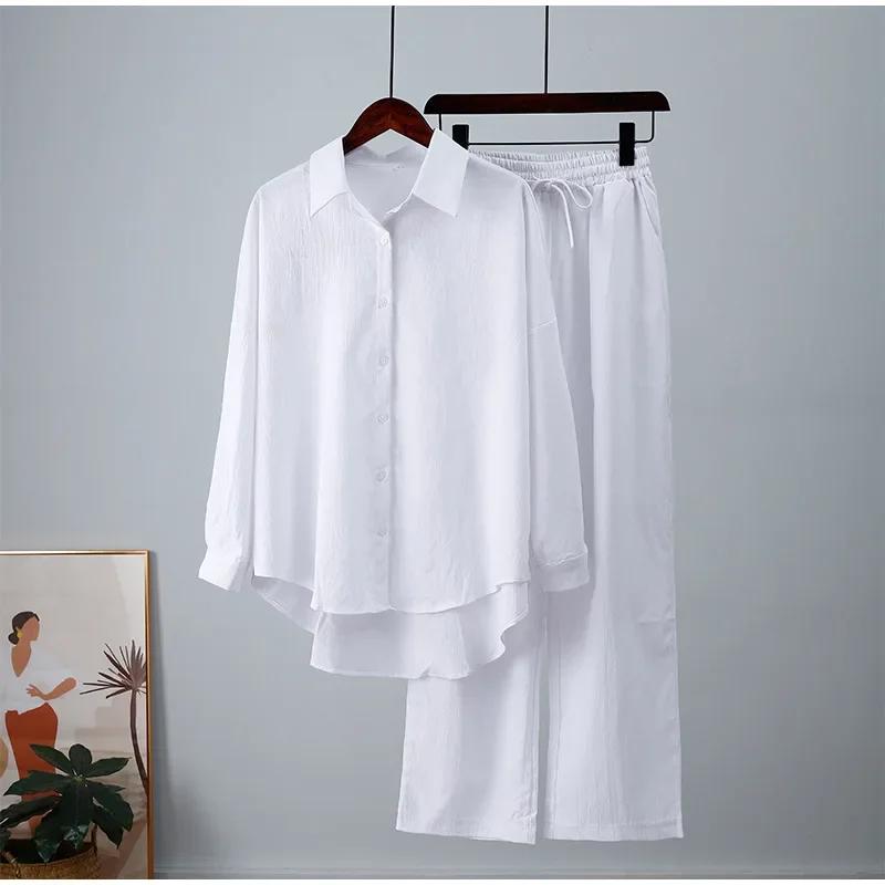 Completo Pantaloni Larghi da Festa Set Due Pezzi Donna Vintage Boho Maxi Camicia Autunno Casual Ampio Streetwear Lavoro Outfit Y2k