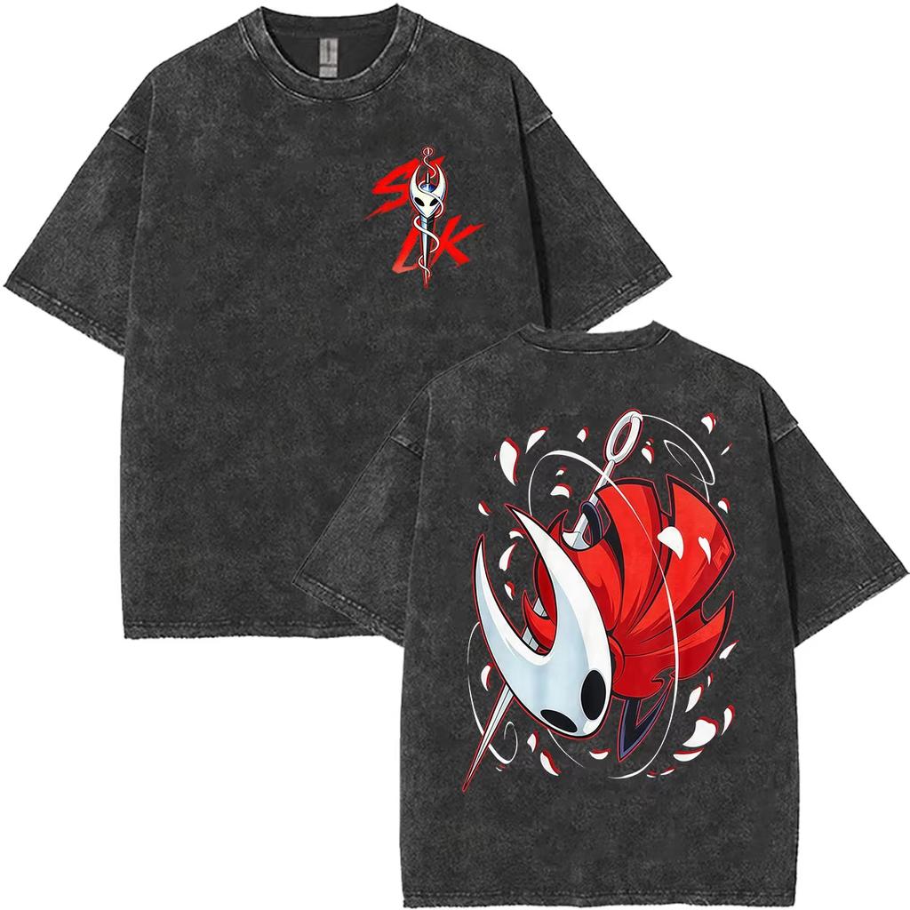 Summer Hot Sale 2026 Game Hollow Knight Washed T Shirt Men Women Vintage Top Hip Hop Streetwear Oversized Tshirt Short Sleeve Casual Clothing