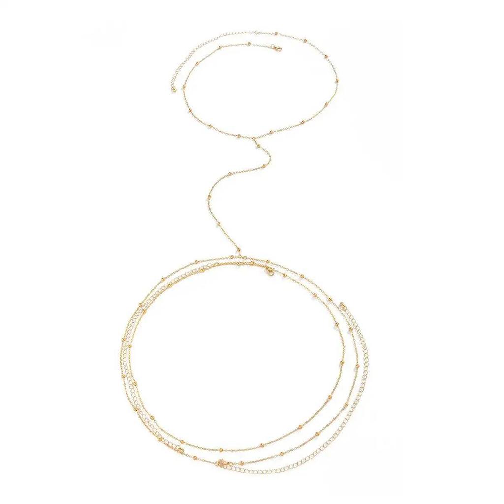 SHIXIN Sexy Minimalistisch Goldfarben Metall Dünne Taillenkette für Damen Trendige Sommer-Bikinis Gestapelte Perlen Bauch Körperkette Schmuck
