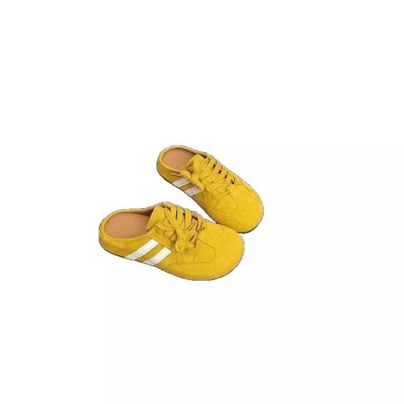 Spring and Summer Bag Head Half Slippers, Wearing Retro Heelless One Pedal Lace-up Lazy Casual Shoes