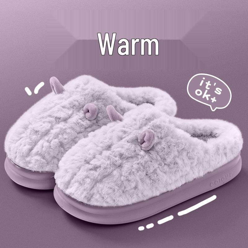 Women's and Men's 2024 Autumn Winter Thick Sole Fleece Slippers for Home