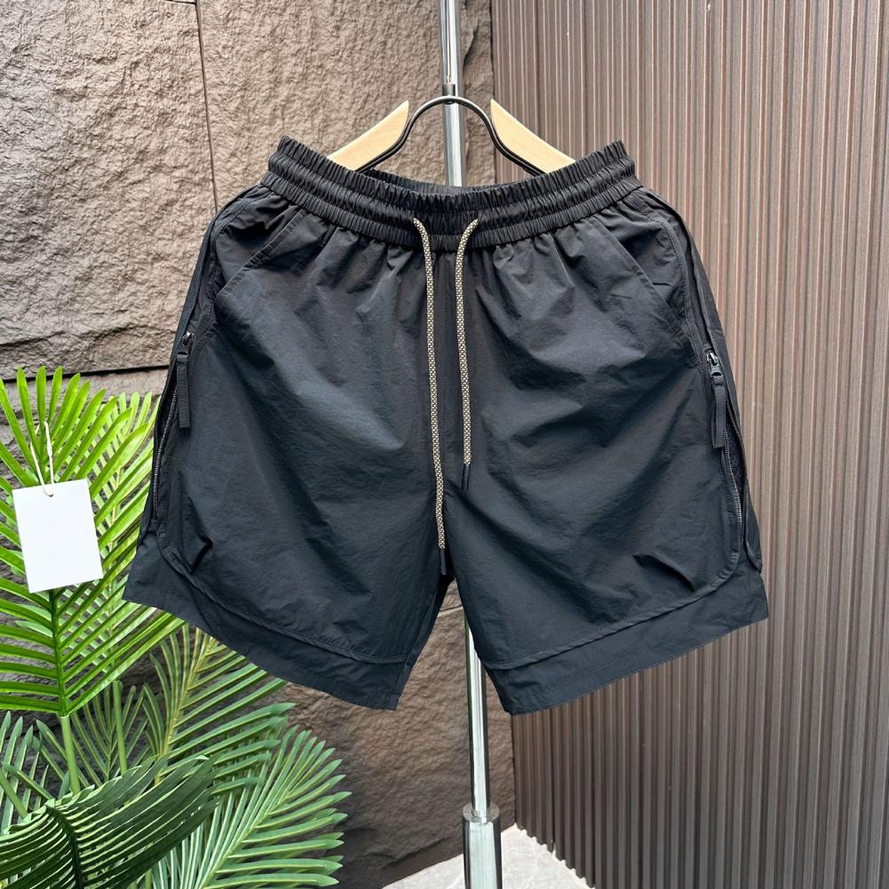 Summer Thin Shorts Elastic Waist Adjustable Drawstring Cargo Shorts Quick Drying Uniform Color Everyday Wear Shorts with Pockets B Practical Use