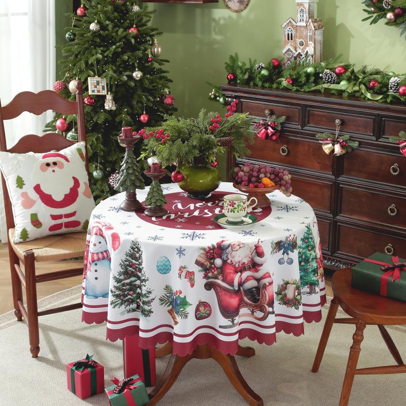 New Christmas Round Tablecloth Red Waterproof and Dustproof Holiday Decoration Table Cloth Stain Resistant and Wrinkle Resistant