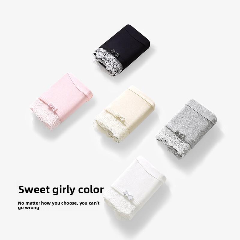 Lady Spring and Autumn Romantic Lace Stitching Pure Cotton 10A Antibacterial Crotch Skin Breathable Triangle Briefs