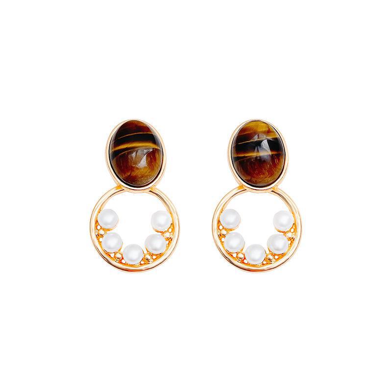 Geometric Pearl Amber Earrings - 925 Silver Luxury Niche Design for Trendy Women