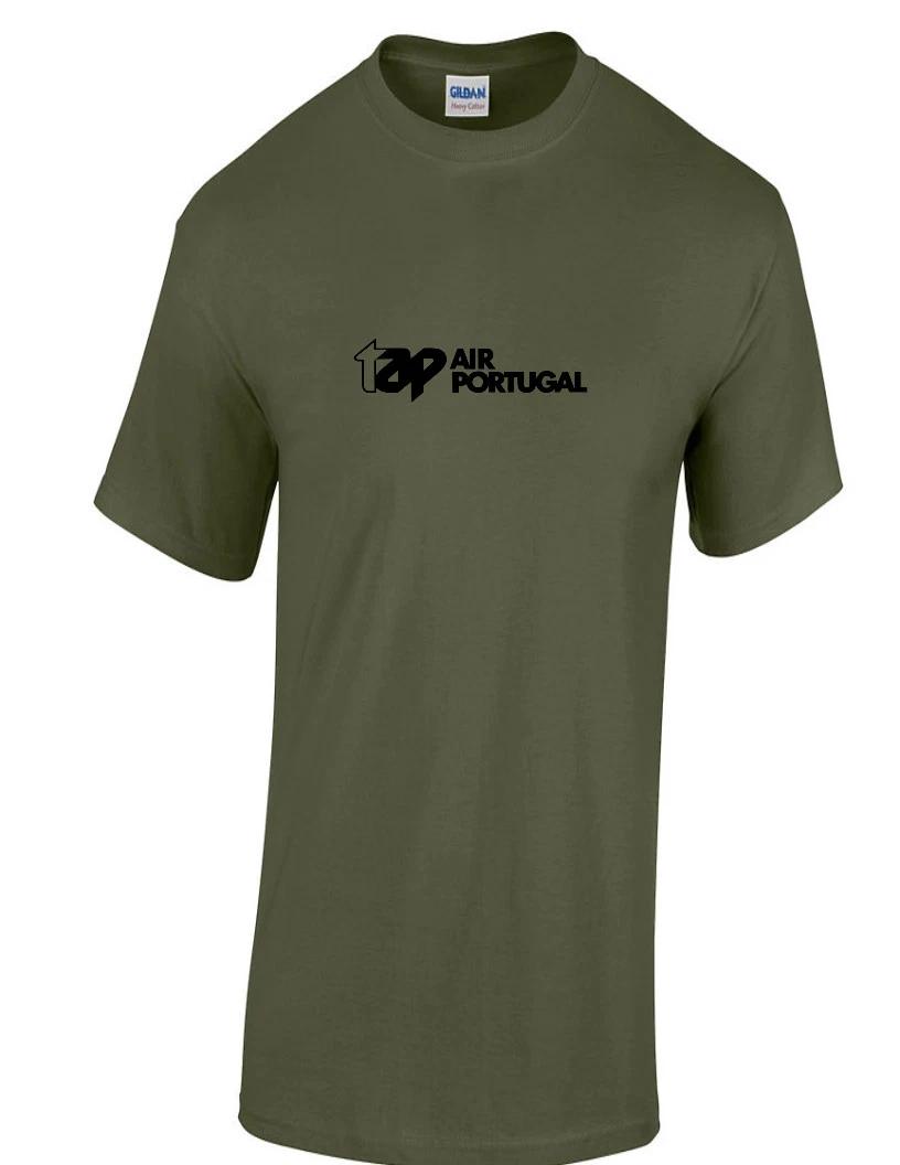 TAP Air Portugal Vintage Black Logo Portuguese Airline Army Green Cotton T-Shirt S