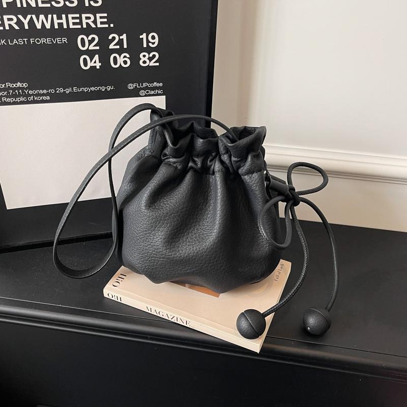 New Cloud Ladies Fashion Casual Shoulder Bag with Butterfly Knot Drawstring Adjustable Strap Bucket Bag Stylish Crossbody Bag