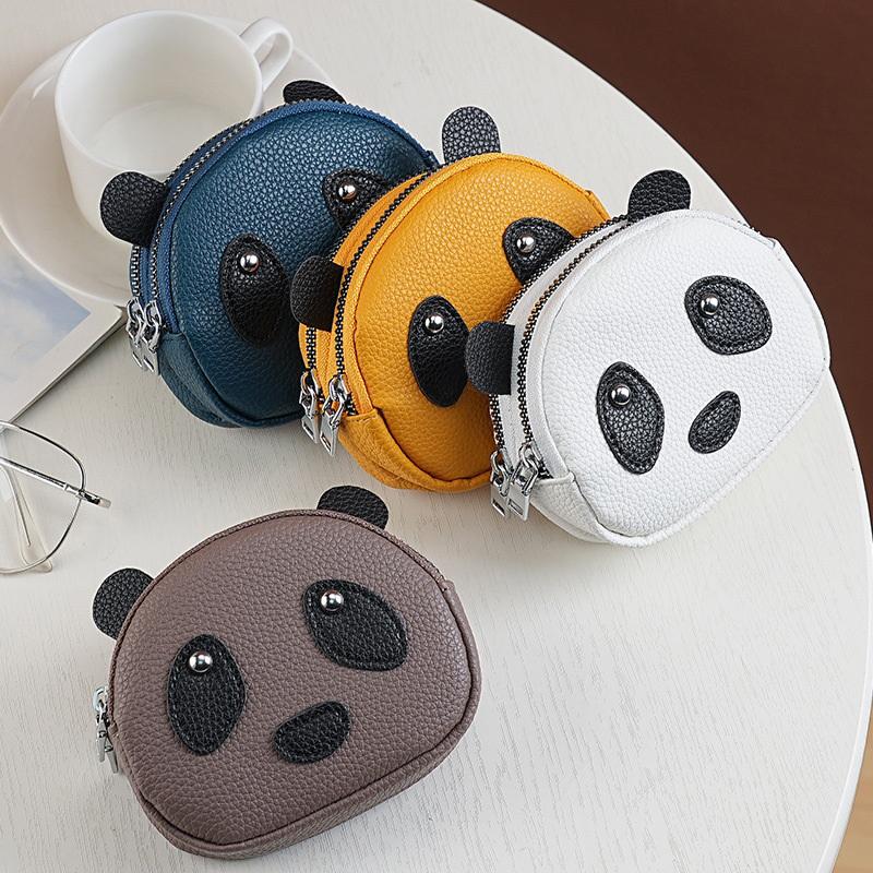 Przenośny Dwupoziomowy Kreatywny Portfel Panda Jednokolorowy Mini Portmonetka na Zamek Błyskawiczny Etui na Słuchawki Kopertówka Mała Torebka na Drobiazgi Damska