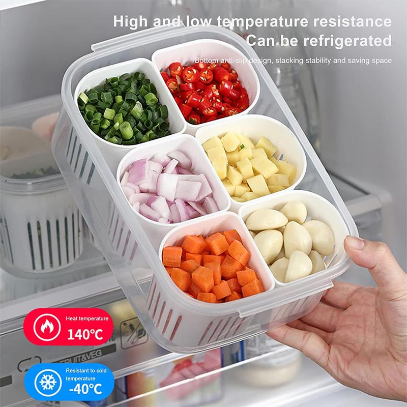 1 Piece Refrigerator Food Storage Containers with Lids Food Fresh Box with 6 Pcs Detachable Drain Basket for Onion Ginger YY067