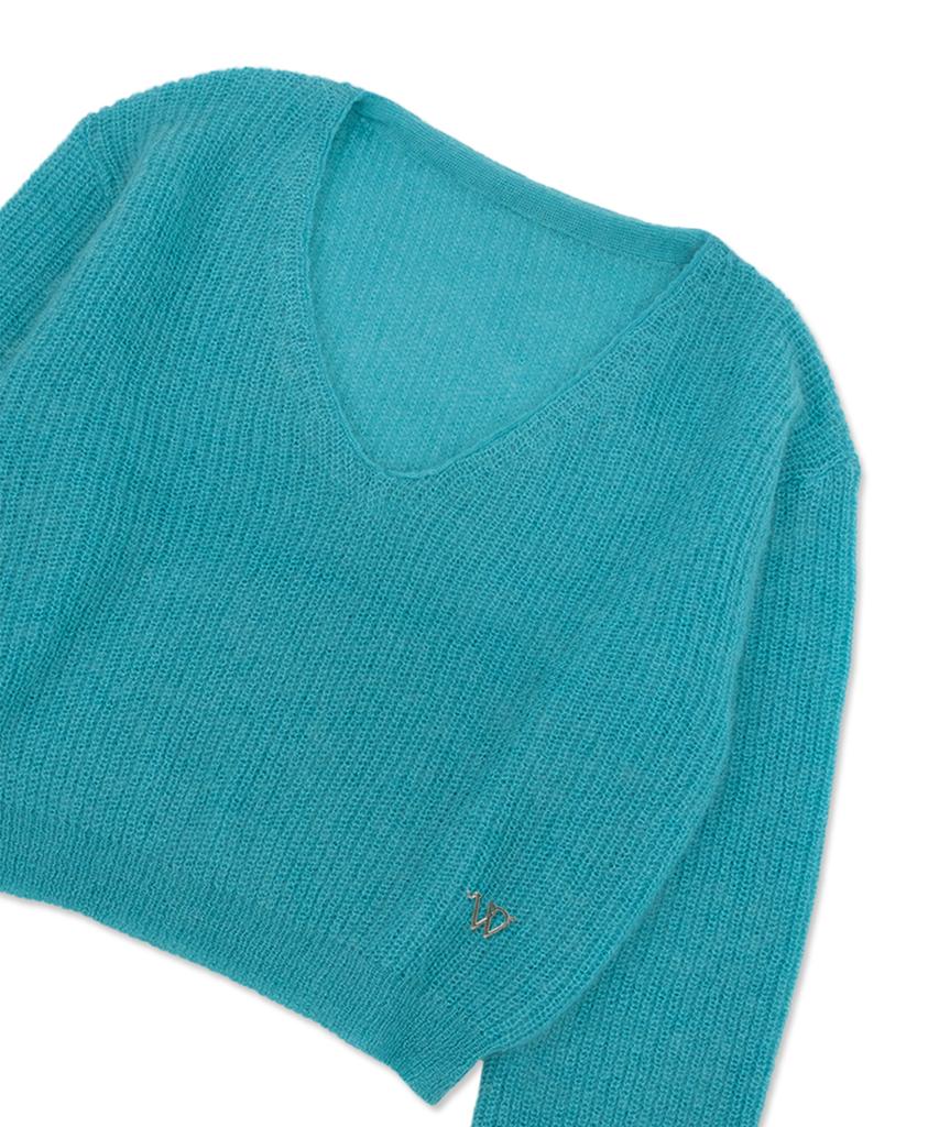 WITHOUT SUMMER Mohair V-Neck Knit_Teal