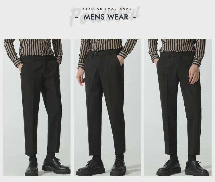 Men’s Casual Woolen Nine-Point Trousers - Autumn Business Loose Fit, Solid Color, Trendy Design.