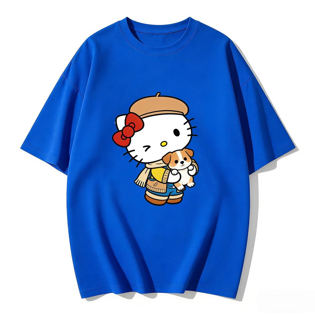 2026 Summer Hello Kitty Cartoon Printed Short Sleeve Pure Cotton Tshirts Womens Family Matching Outfits Harajuku Y2k Tops Tee