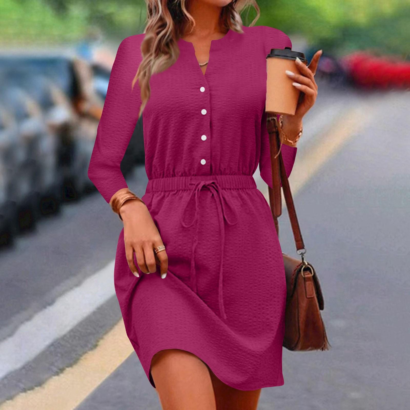 

Женское повседневное платье с v-образным вырезом и рукавами семь четвертей, обтягивающее талию, с завязками на талии L