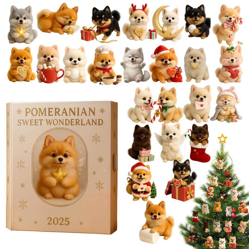 Pomeranian Advent Calendar 2025 with 2D Acrylic Dog Ornaments 24 Days Christmas Countdown Calendar Gift for Pomeranian Lovers