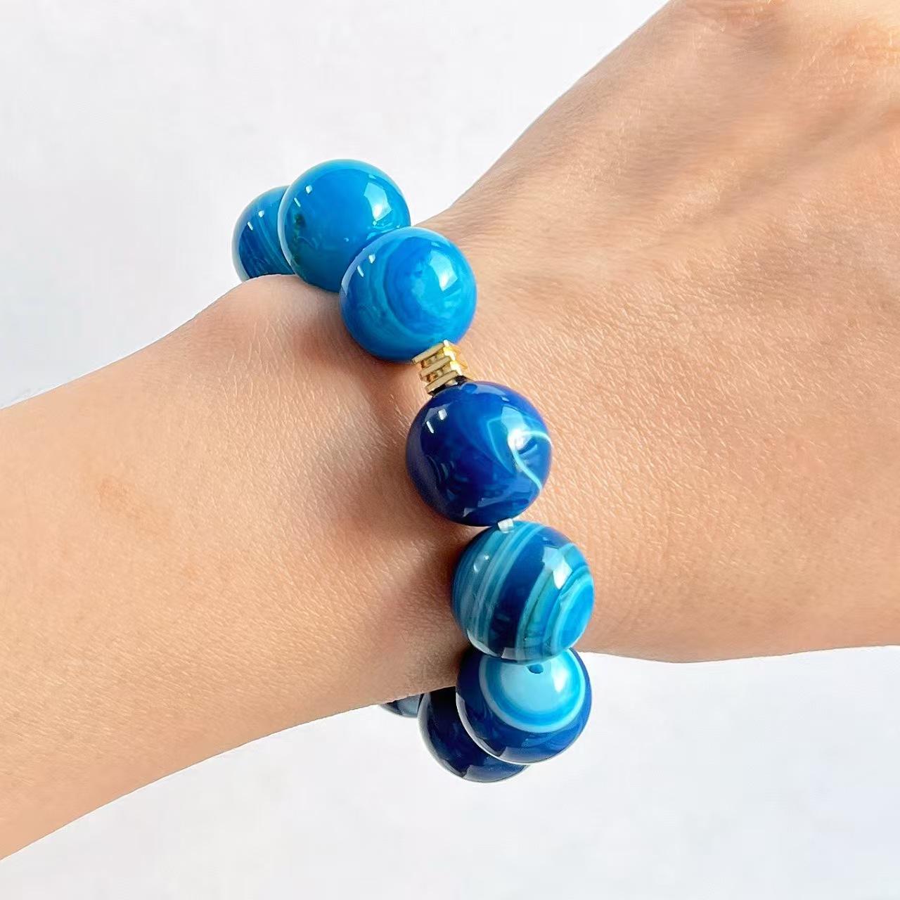 14Mm Large Particle Natural Blue Agate Bracelet Bracelet.
