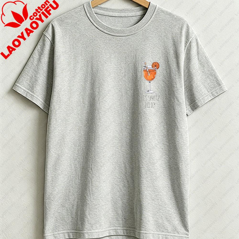 Unisex Casual White Tshirt Aperol Spritz Cocktail Print Short Sleeve Oneck Tee Summer Fashion Drinking Party Tops Y2k Gothic