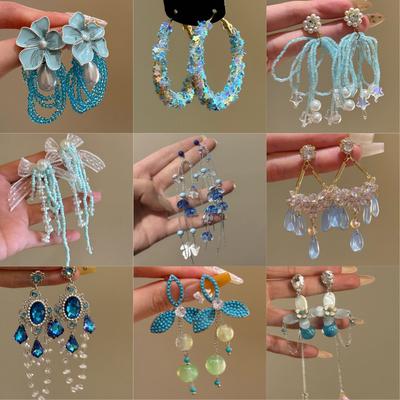 Blue Cool Wind Butterfly Flower Earrings Summer Seaside Atmosphere Earrings Women's Fashion Versatile Earrings